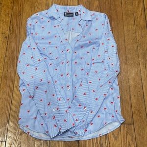 New York & CO 7th Ave Design white and blue stripe button Down with hearts